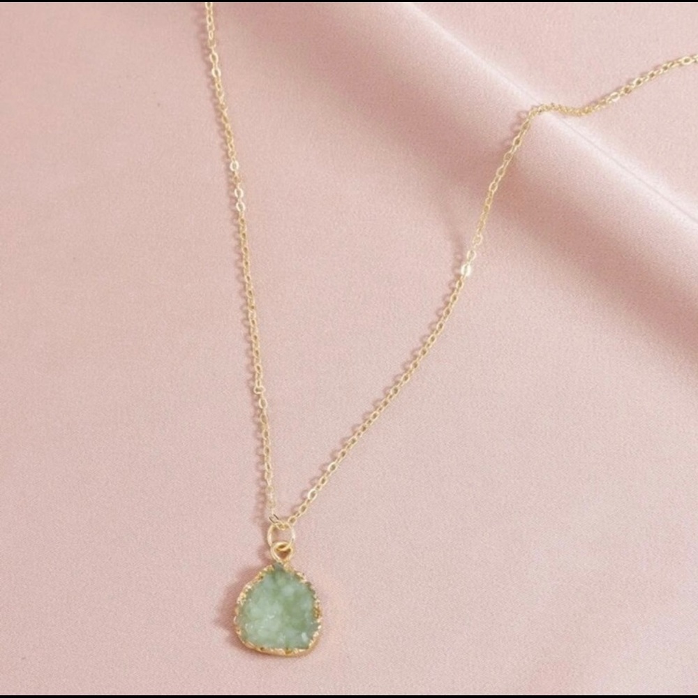 Dainty green gemstone gold necklace